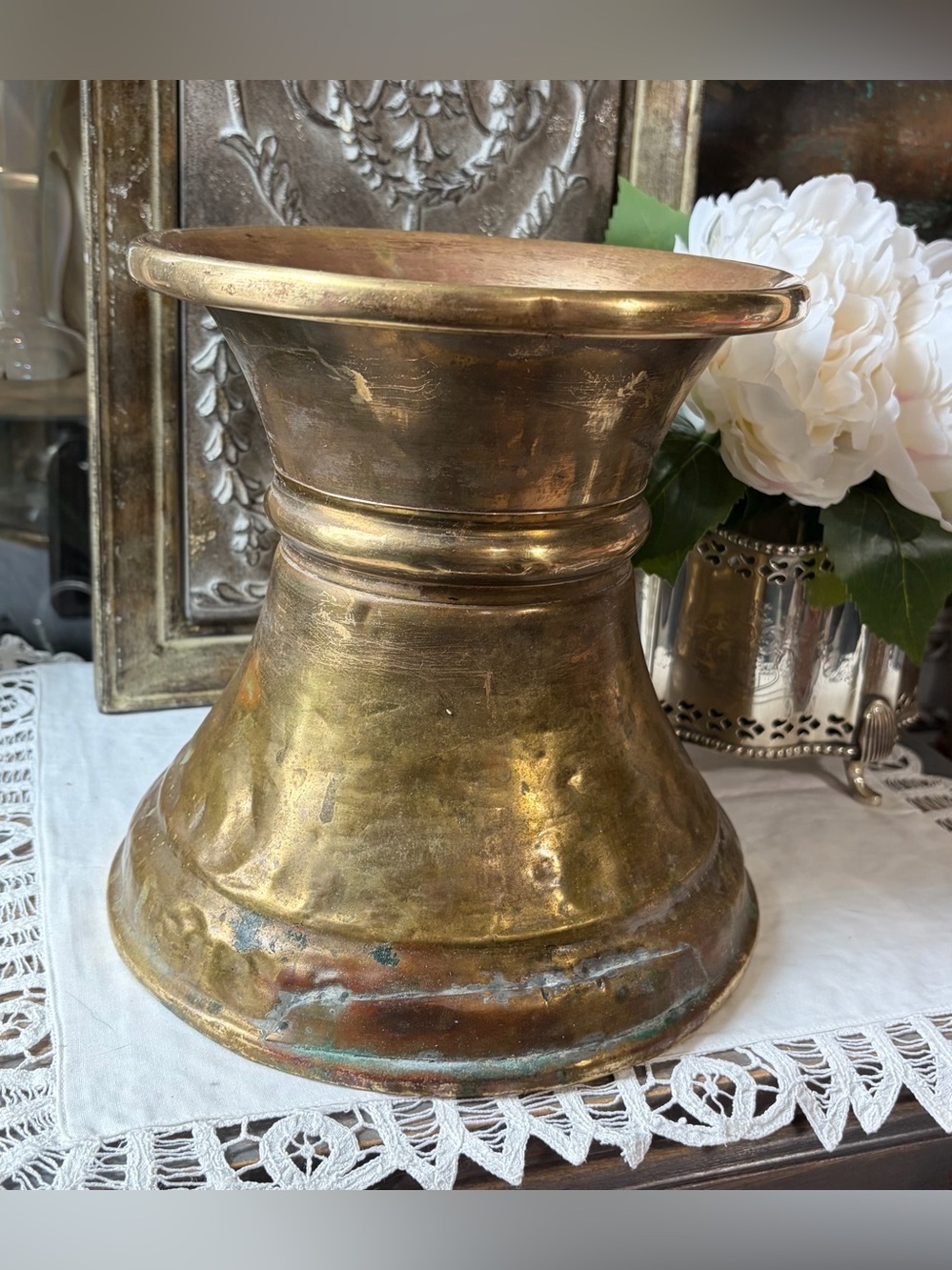 Antique Brass Spittoon French country decor